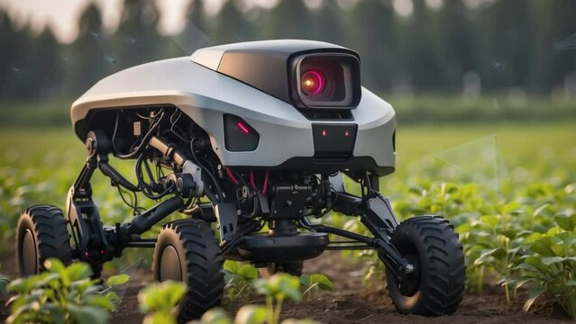 robot designed for agricultural tasks, a concept of the integration of advanced technology in agriculture, with the purpose of improving productivity and efficiency in the future.
