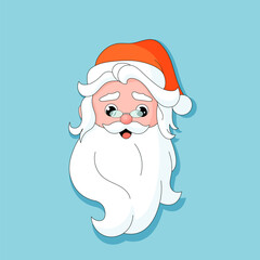 Vintage Santa Claus face, Christmas cartoon character avatar. Grandfather face icon, Cute Christmas mascot, Retro Santa head. Cartoon senior man on red hat.
