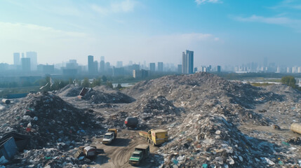 Landfill Near the City, Pollution, Environmental Hazard in the City - obrazy, fototapety, plakaty