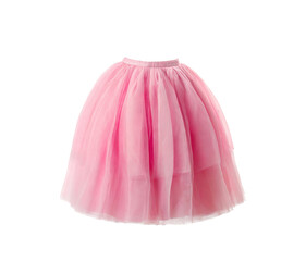Pink puffy tulle skirt isolated cutout on transparent
