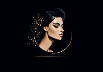 Portrait of a brunette woman in profile. Template for advertising a beauty salon, cosmetology, hairdressing salon.