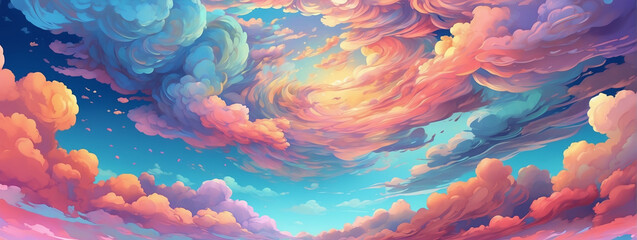 Fototapeta na wymiar A sky with fractal-like patterns that create mesmerizing optical illusions, Anime Style.