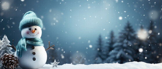 Fototapeta premium Cute snowman in the snowy winter park.