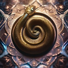 A radiant, star-born serpent with scales that shimmer like distant galaxies, coiled around a cosmic treasure3