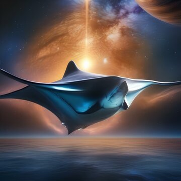 A cosmic manta ray with wings of celestial oceans, gliding through the interstellar depths5