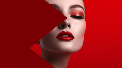 Abstract studio portrait of a glamorous female fashion model highlighting skincare and cosmetics.