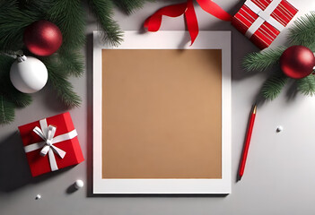 Fototapeta na wymiar blank paper with Christmas theme from upper view to add writing on it in minimal style