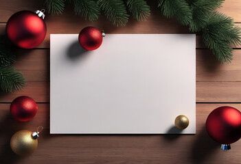 blank paper with Christmas theme from upper view to add writing on it in minimal style