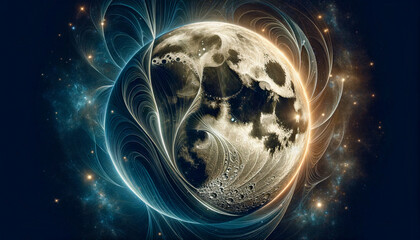 mesmerizing moon transformation with cosmic backdrop, generative ai