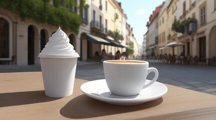  Blank Coffee Cup in European Street 3D Mockup