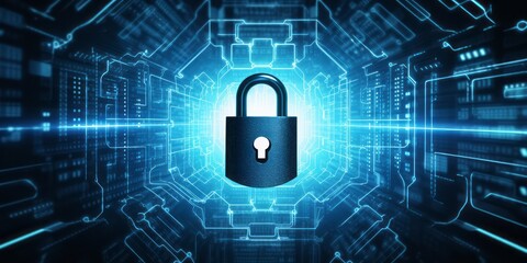 Guarding Your Digital World: The Padlock Symbol Atop a Modern Blue Background, Signifying the Importance of Security and Online Privacy in the Digital Age