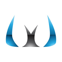 Blue and Black Glossy Horn Shaped Letter W Icon