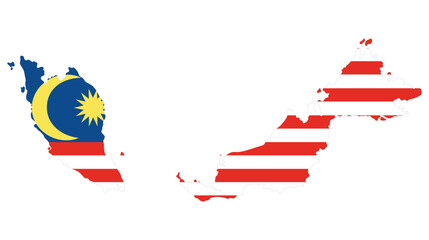 Map of Malaysia with Malaysian flag - obrazy, fototapety, plakaty