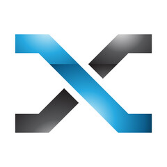 Blue and Black Glossy Letter X Icon with Crossing Lines