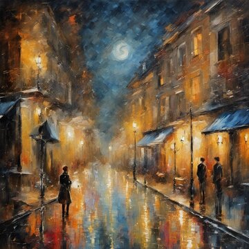 beautiful romantic night painting, impressionism, contemporary art, detailed, high resolution