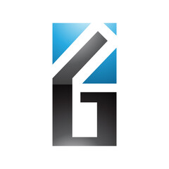 Blue and Black Glossy Rectangular Letter G or Number 6 Icon