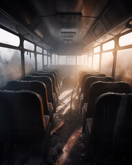destroyed interior of a bus