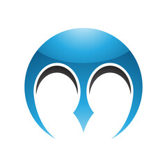 Blue and Black Glossy Round Letter M Icon with Pointy Tips