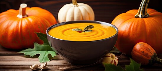 Thanksgiving themed pumpkin soup with a festive touch