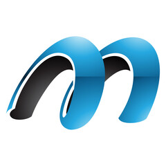 Blue and Black Glossy Spring Shaped Letter M Icon