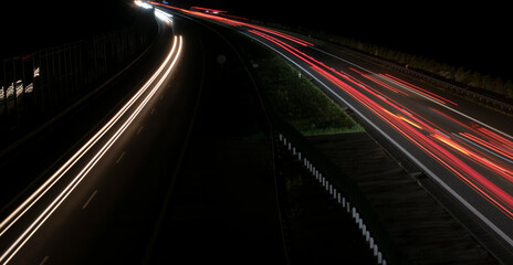 lights of cars with night. long exposure, light lines