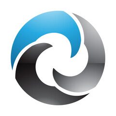Blue and Black Glossy Wave Shaped Letter O Icon