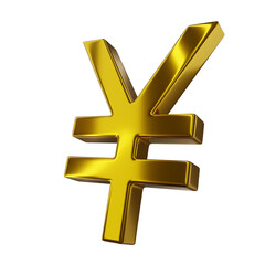 Golden Currency Sign Yen 3D Render