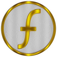 Gold coin of the Florin currency 3D render