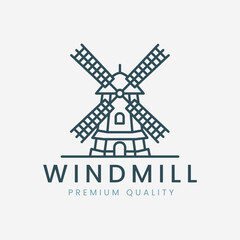 Fototapeta premium windmill line art logo vector illustration template design, icon agriculture, farm house design