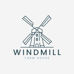 windmill linear logo vector illustration template design, icon farm house design