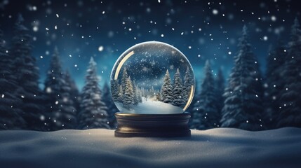 a snow globe with a wintery evergreen scene generative AI - obrazy, fototapety, plakaty