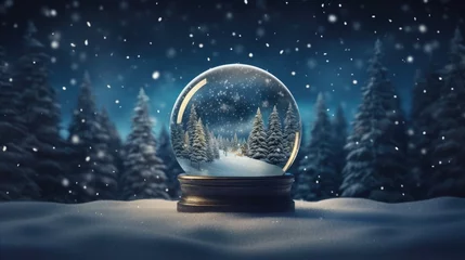 Fotobehang a snow globe with a wintery evergreen scene generative AI © Brandon