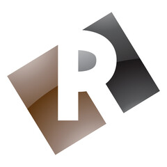 Brown and Black Glossy Rectangle Shaped Letter R Icon