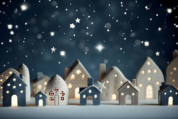 Obraz na płótnie Canvas Abstract blue houses, winter christmas snowing background