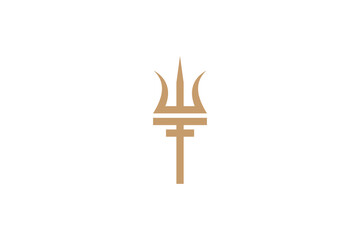 Golden trident logo in flat design style