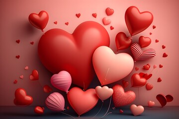 Red hearts valentines day banner background
