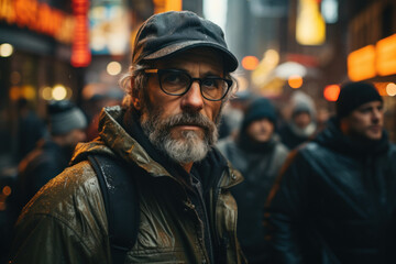 Fototapeta premium A passionate street photographer capturing candid moments in a bustling city. Concept of urban life and candid art. Generative Ai.