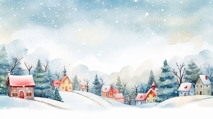 watercolor wintertime charming townscape backdrop vector design