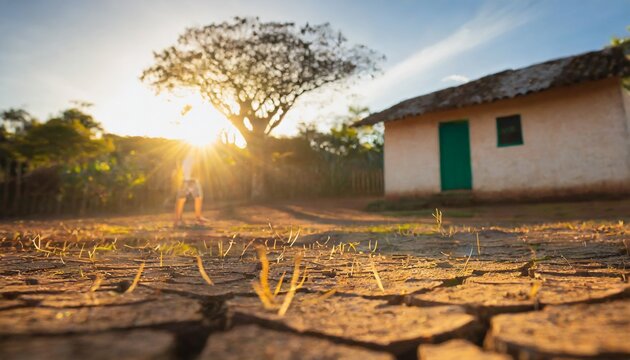 Paisagem &aacute;rida do Sert&atilde;o, casinha simples de pau a pique 