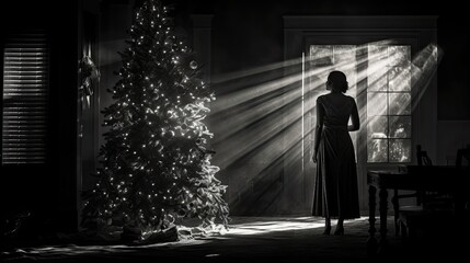 film noir christmas a black and white film noir inspired christmas scene with dramatic lighting  generative AI