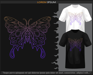 Gradient Colorful Butterfly mandala arts isolated on black and white t shirt.