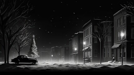 film noir christmas, a black-and-white, film noir-inspired christmas scene with dramatic lighting, vector, graphic design, white background, 8k generative AI - obrazy, fototapety, plakaty