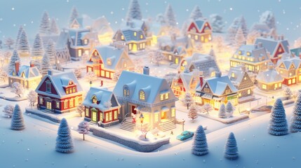 isometric winter village an isometric 3d view of a quaint winter village with christmas decorations generative AI