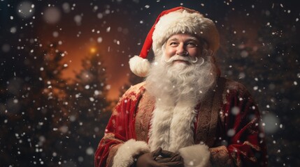 santa claus smiling selfie surrounded by snowflakes  generative AI