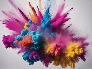 Colored powder explosion. Abstract closeup dust on backdrop. Colorful explode. Paint holi - obrazy, fototapety, plakaty