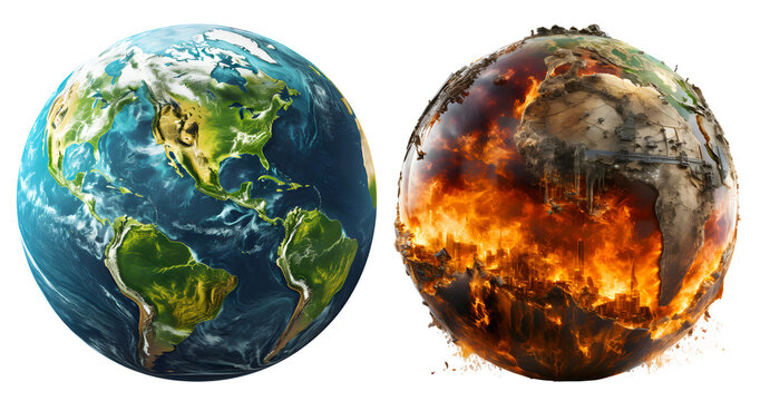 Abundant earth and scorched planet isolated on transparent background