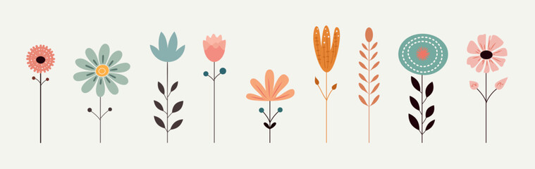 Set of unique and colorful flowers