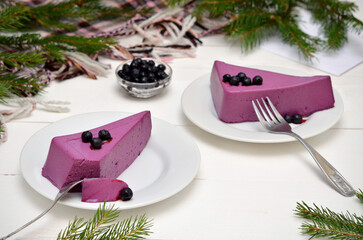 delicious berry mousse on plates close-up