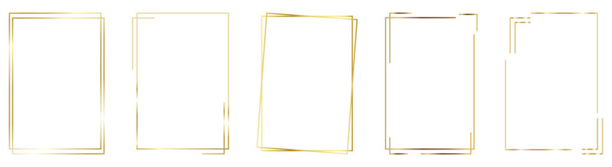 Set of rectangle gold frames. Golden luxury rectangle borders. Vector - obrazy, fototapety, plakaty