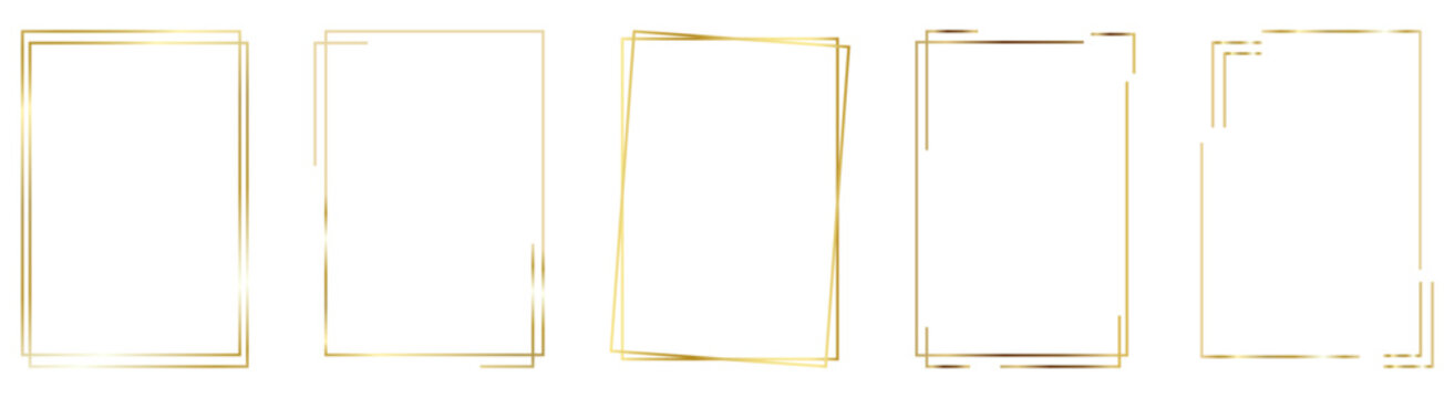 Set of rectangle gold frames. Golden luxury rectangle borders. Vector